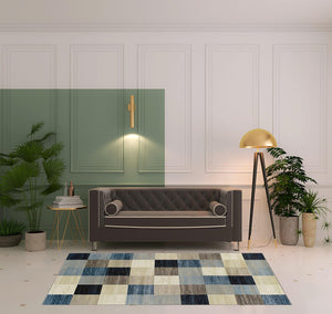 Homeroots 5' X 8' Blue And Teal Geometric Power Loom Stain Resistant Area Rug  Polypropylene 487029