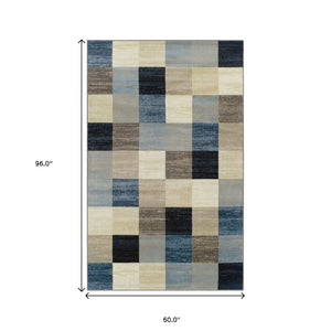 Homeroots 5' X 8' Blue And Teal Geometric Power Loom Stain Resistant Area Rug  Polypropylene 487029