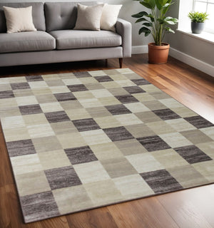 HomeRoots 5' Beige and Brown Geometric Area Rug - Stylish, Durable, Easy-Care Design for Modern Living Spaces 5' X 8' 487030