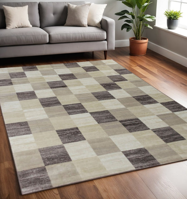 HomeRoots 5' Beige and Brown Geometric Area Rug - Stylish, Durable, Easy-Care Design for Modern Living Spaces 5' X 8' 487030