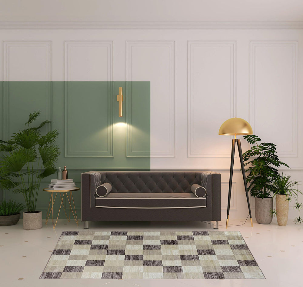 Homeroots 5' X 8' Beige Geometric Power Loom Stain Resistant Area Rug  Polypropylene 487030