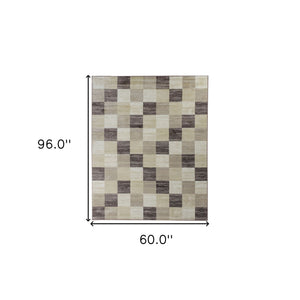 Homeroots 5' X 8' Beige Geometric Power Loom Stain Resistant Area Rug  Polypropylene 487030