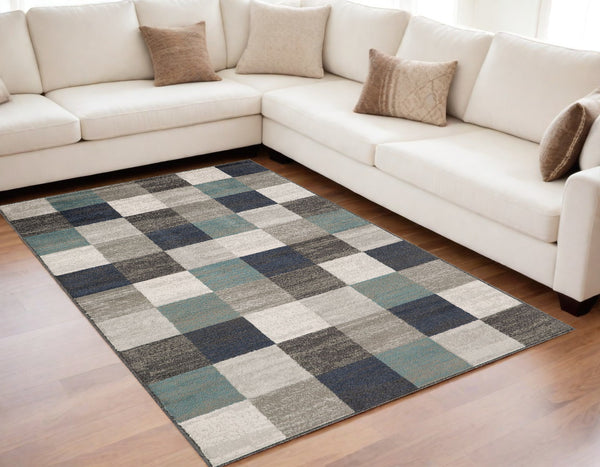 Homeroots 5' X 8' Teal And Gray Geometric Power Loom Stain Resistant Area Rug  Polypropylene 487031