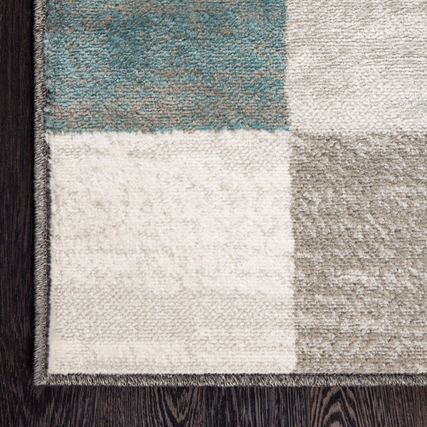 Homeroots 5' X 8' Teal And Gray Geometric Power Loom Stain Resistant Area Rug  Polypropylene 487031