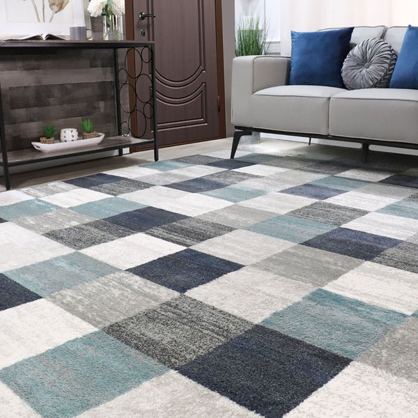 Homeroots 5' X 8' Teal And Gray Geometric Power Loom Stain Resistant Area Rug  Polypropylene 487031