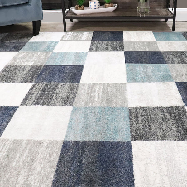 Homeroots 5' X 8' Teal And Gray Geometric Power Loom Stain Resistant Area Rug  Polypropylene 487031