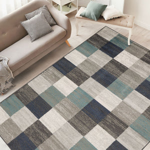 Homeroots 5' X 8' Teal And Gray Geometric Power Loom Stain Resistant Area Rug  Polypropylene 487031