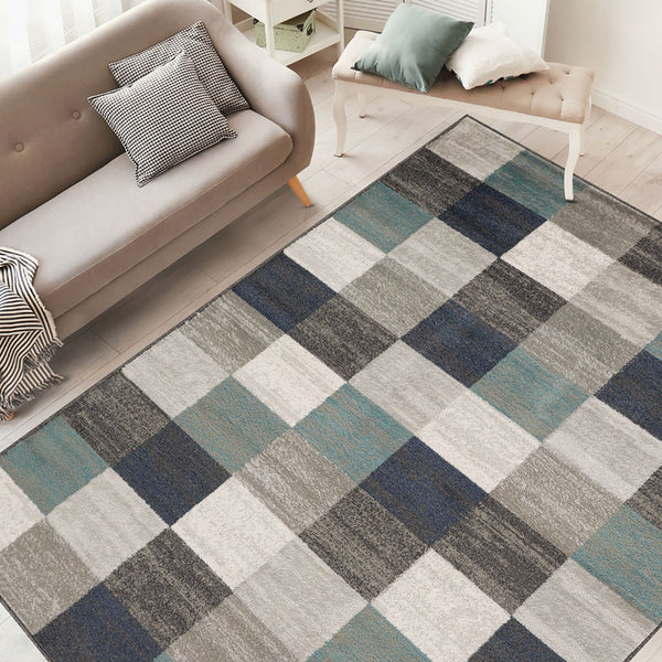 Homeroots 5' X 8' Teal And Gray Geometric Power Loom Stain Resistant Area Rug  Polypropylene 487031