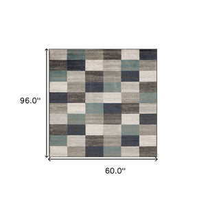 Homeroots 5' X 8' Teal And Gray Geometric Power Loom Stain Resistant Area Rug  Polypropylene 487031
