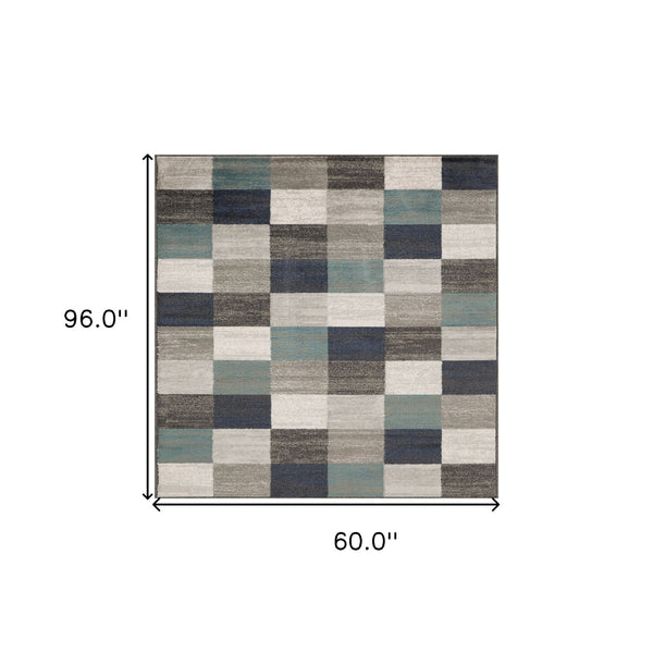 Homeroots 5' X 8' Teal And Gray Geometric Power Loom Stain Resistant Area Rug  Polypropylene 487031