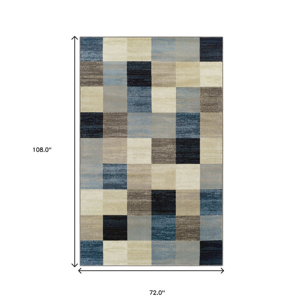 Homeroots 6' X 9' Blue And Teal Geometric Power Loom Stain Resistant Area Rug  Polypropylene 487032