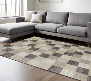 HomeRoots 5' Beige and Brown Geometric Area Rug - Stylish, Durable, Easy-Care Design for Modern Living Spaces 8' X 10' 487034