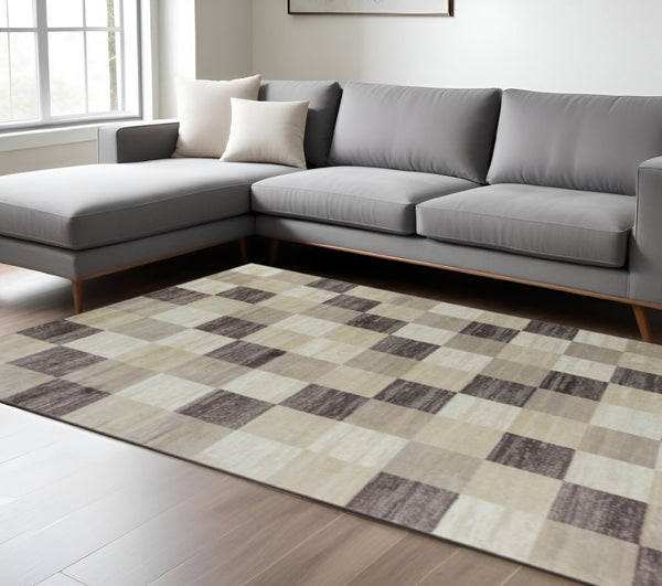 HomeRoots 5' Beige and Brown Geometric Area Rug - Stylish, Durable, Easy-Care Design for Modern Living Spaces 8' X 10' 487034