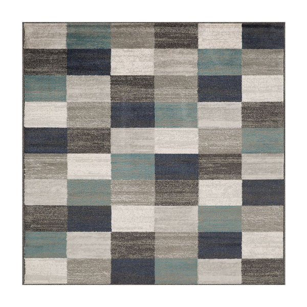 Homeroots Blue And Gray Geometric Power Loom Stain Resistant Area Rug  Polypropylene 487035