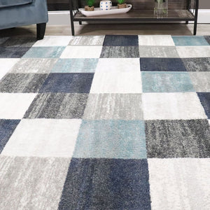 Homeroots Blue And Gray Geometric Power Loom Stain Resistant Area Rug  Polypropylene 487035