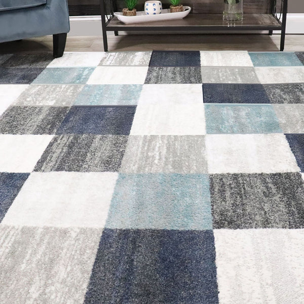 Homeroots Blue And Gray Geometric Power Loom Stain Resistant Area Rug  Polypropylene 487035