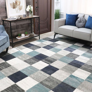 Homeroots Blue And Gray Geometric Power Loom Stain Resistant Area Rug  Polypropylene 487035