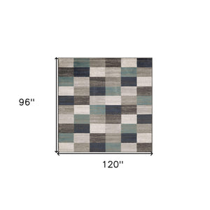 Homeroots Blue And Gray Geometric Power Loom Stain Resistant Area Rug  Polypropylene 487035
