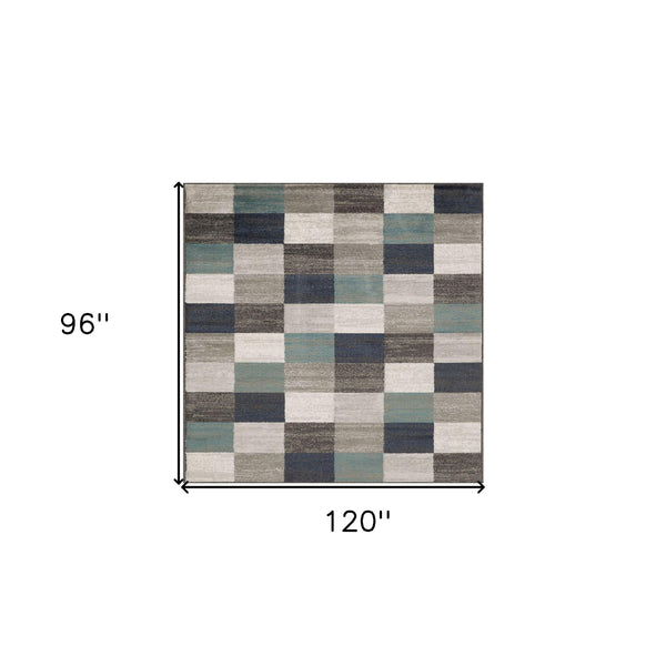 Homeroots Blue And Gray Geometric Power Loom Stain Resistant Area Rug  Polypropylene 487035