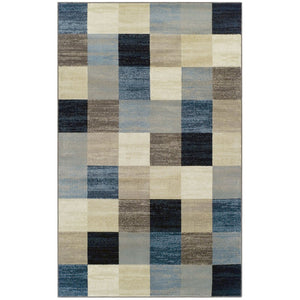 HomeRoots 5' Modern Geometric Area Rug in Blue, Black & Gray - Durable, Stain-Resistant, Stylish Home Accent 9' X 12' 487036