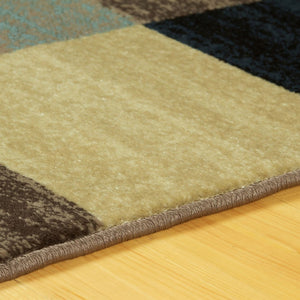 HomeRoots 5' Modern Geometric Area Rug in Blue, Black & Gray - Durable, Stain-Resistant, Stylish Home Accent 9' X 12' 487036