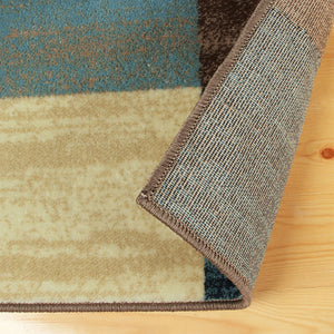 HomeRoots 5' Modern Geometric Area Rug in Blue, Black & Gray - Durable, Stain-Resistant, Stylish Home Accent 9' X 12' 487036