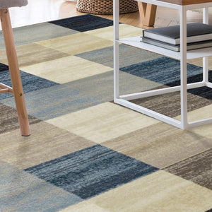 HomeRoots 5' Modern Geometric Area Rug in Blue, Black & Gray - Durable, Stain-Resistant, Stylish Home Accent 9' X 12' 487036