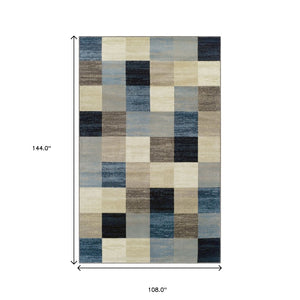 HomeRoots 5' Modern Geometric Area Rug in Blue, Black & Gray - Durable, Stain-Resistant, Stylish Home Accent 9' X 12' 487036