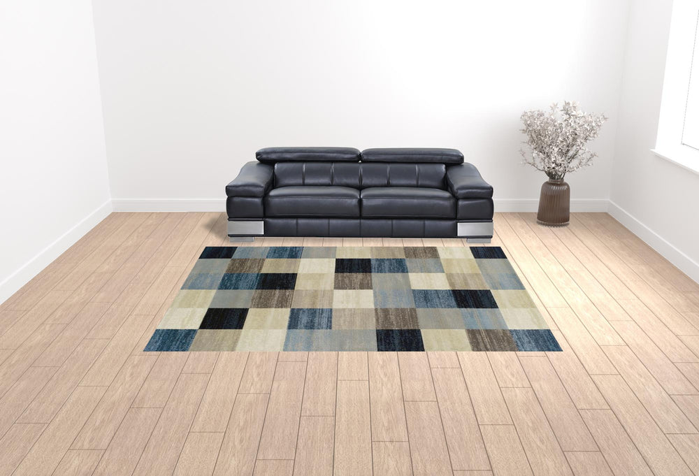 Homeroots 9' X 12' Majolica Blue Geometric Power Loom Stain Resistant Area Rug  Polypropylene 487036