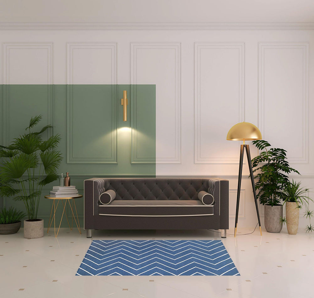 Homeroots 3' X 5' Navy Blue Waves Stain Resistant Indoor Outdoor Area Rug  Polyester 487040