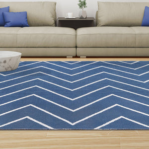 Homeroots 6' X 9' Navy Blue Waves Stain Resistant Indoor Outdoor Area Rug  Polyester 487048