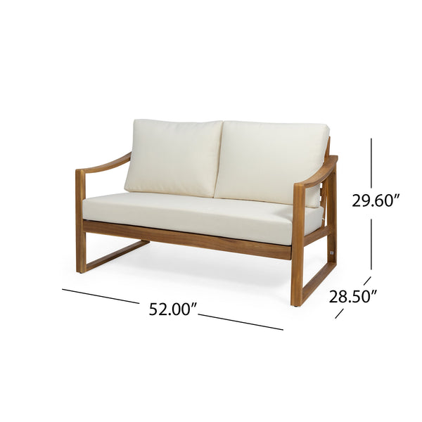 English Elm Christopher Knight Home® - SAMWELL Acacia Wood Outdoor Loveseat and Coffee Table Set with Water-Resistant Cushions, Sleek Slat Design Teak 52.75 L x 33 W x 17.75 H 70137.00BGE