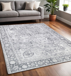 HomeRoots 6' Charcoal and Gray Medallion Area Rug - Durable, Stain-Resistant, Stylish for Any Home Décor 6' X 9' 487051