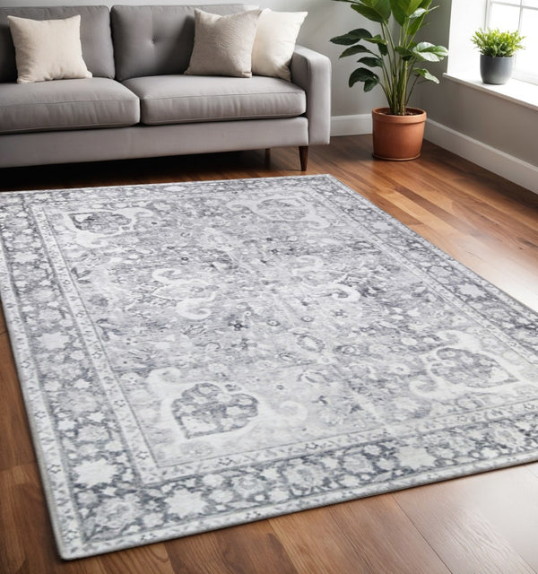 HomeRoots 6' Charcoal and Gray Medallion Area Rug - Durable, Stain-Resistant, Stylish for Any Home Décor 6' X 9' 487051