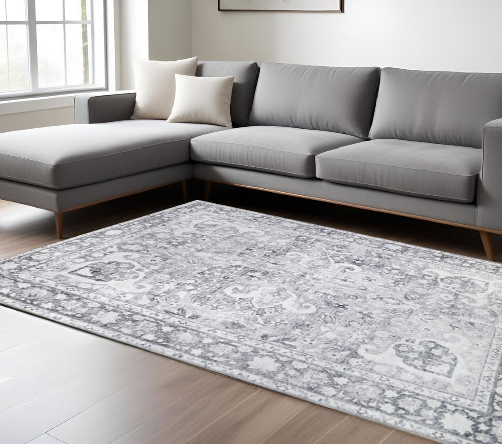HomeRoots 6' Charcoal and Gray Medallion Area Rug - Durable, Stain-Resistant, Stylish for Any Home Décor 5' X 8' 487052