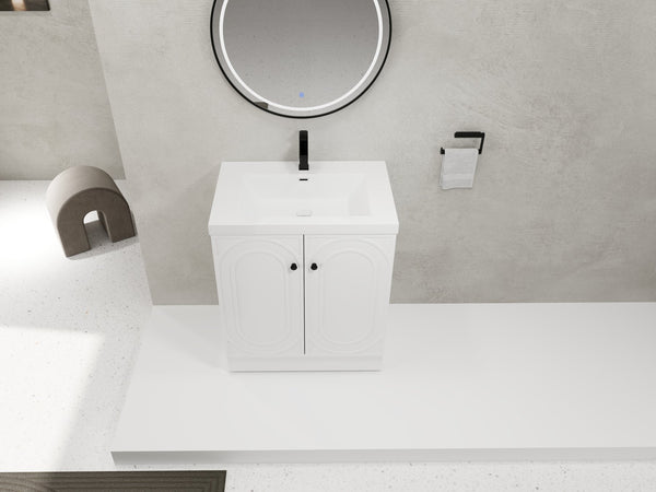 English Elm 30" Modern Freestanding Bathroom Vanity with Resin Sink, Soft-Close Doors, Adjustable Shelf, Durable Plywood Finish White W999S00271