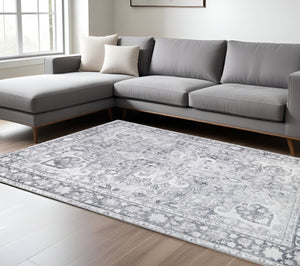 HomeRoots 8' Charcoal and Gray Medallion Area Rug - Durable, Stain-Resistant Design for Timeless Elegance 8' X 10' 487053