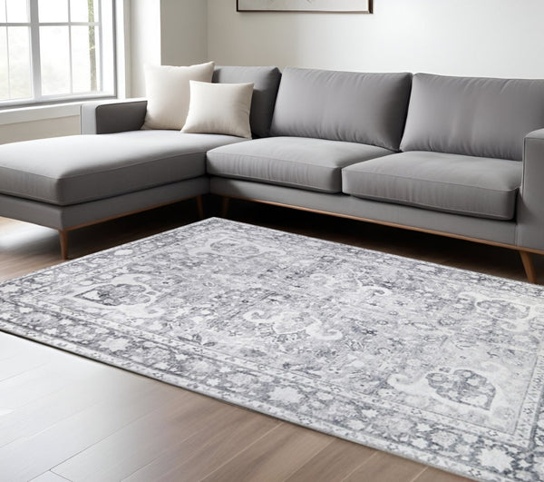 HomeRoots 8' Charcoal and Gray Medallion Area Rug - Durable, Stain-Resistant Design for Timeless Elegance 8' X 10' 487053