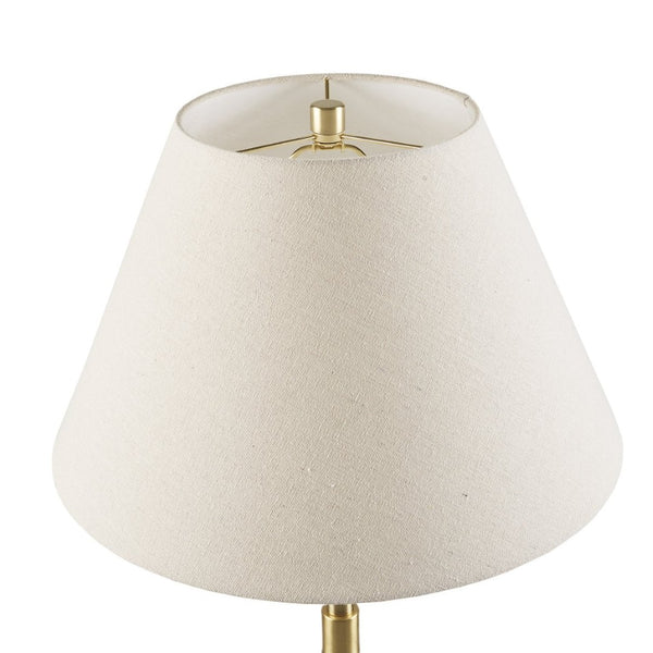 English Elm 1- Piece Retro Floor Lamp Faux Wood Iron Base Gold Accents Fluted Polyester Shade B035P482968