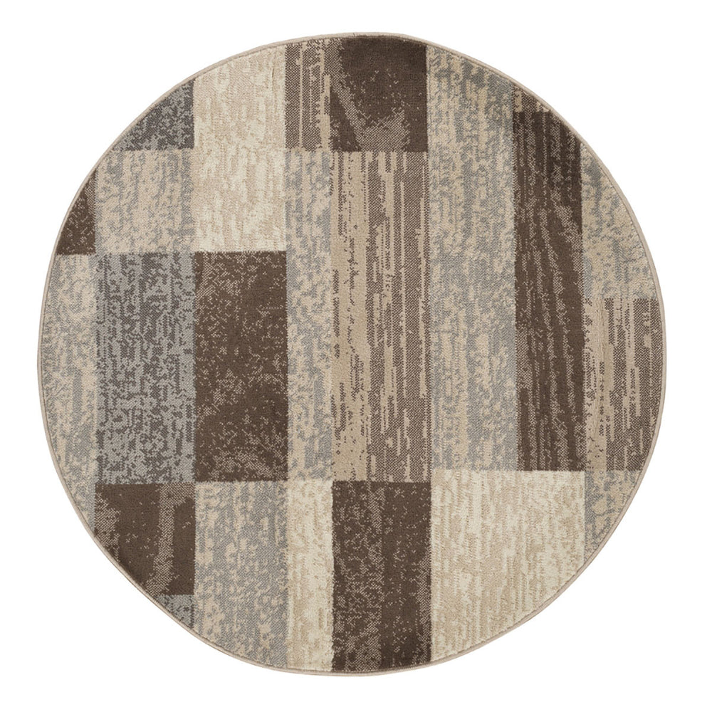 Homeroots 5' Round Slate Round Patchwork Power Loom Stain Resistant Area Rug  Polypropylene 487087