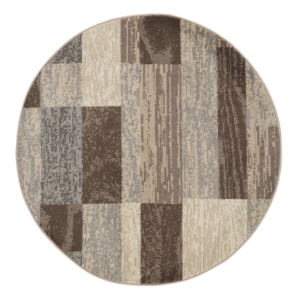 Homeroots 5' Round Slate Round Patchwork Power Loom Stain Resistant Area Rug  Polypropylene 487087