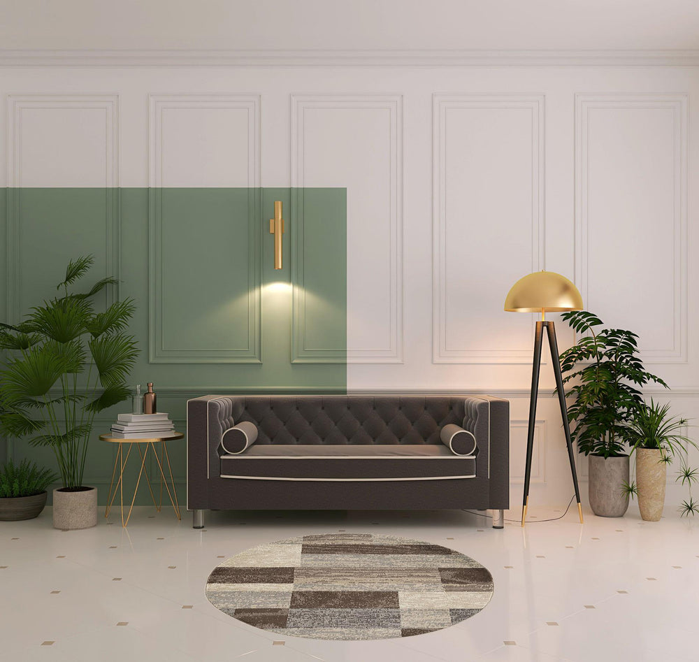 Homeroots 5' Round Slate Round Patchwork Power Loom Stain Resistant Area Rug  Polypropylene 487087