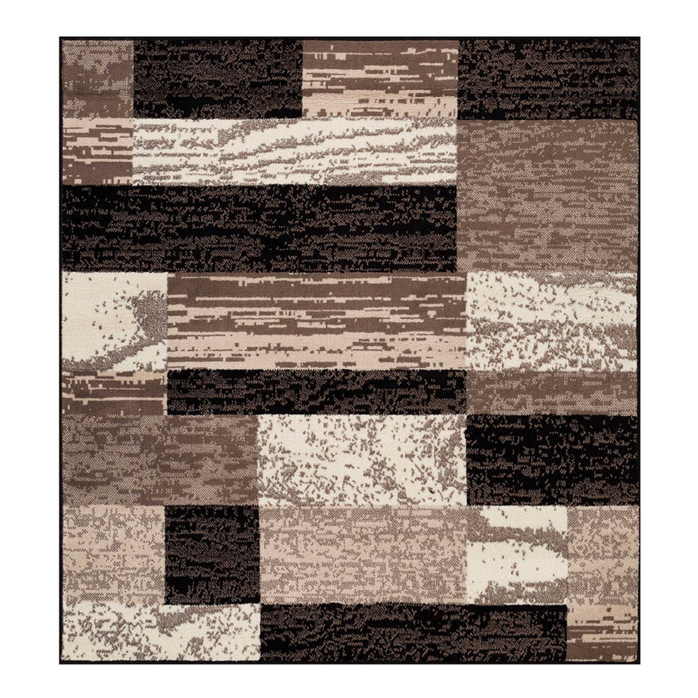 Homeroots 5' Square Chocolate Square Patchwork Power Loom Stain Resistant Area Rug  Polypropylene 487088