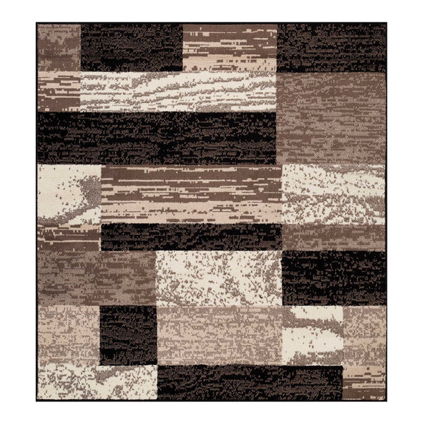 Homeroots 5' Square Chocolate Square Patchwork Power Loom Stain Resistant Area Rug  Polypropylene 487088