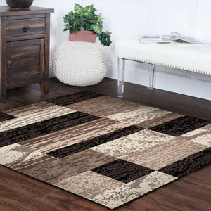 Homeroots 5' Square Chocolate Square Patchwork Power Loom Stain Resistant Area Rug  Polypropylene 487088