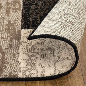 Homeroots 5' Square Chocolate Square Patchwork Power Loom Stain Resistant Area Rug  Polypropylene 487088