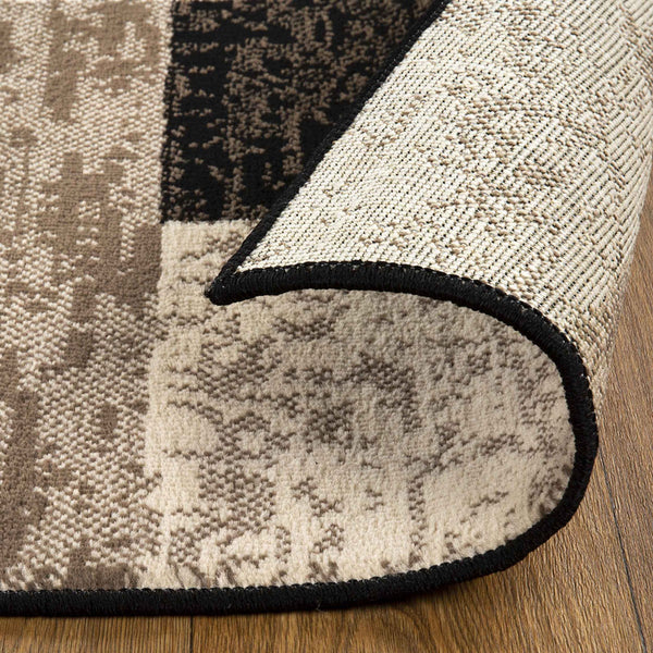 Homeroots 5' Square Chocolate Square Patchwork Power Loom Stain Resistant Area Rug  Polypropylene 487088