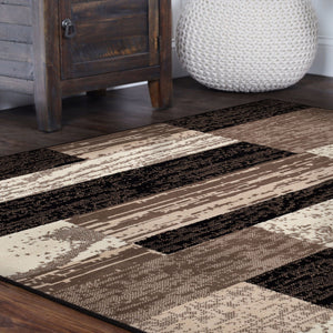 Homeroots 5' Square Chocolate Square Patchwork Power Loom Stain Resistant Area Rug  Polypropylene 487088
