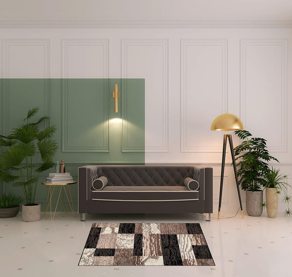 Homeroots 5' Square Chocolate Square Patchwork Power Loom Stain Resistant Area Rug  Polypropylene 487088