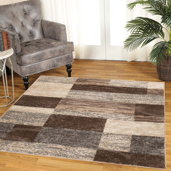 Homeroots 5' Square Slate Square Patchwork Power Loom Stain Resistant Area Rug  Polypropylene 487089